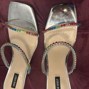 Nine West Silver Heels with Rainbow Accents NEW